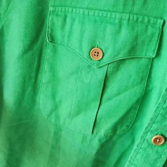 Vtg Polo Ralph Lauren linen blend short sleeve shirt Kelly Green Sz L - Picture 6 of 13
